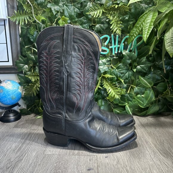 Lucchese 1883 Corbin Mad Dog Goat Black Leather Boots 9 DSnip Toe)